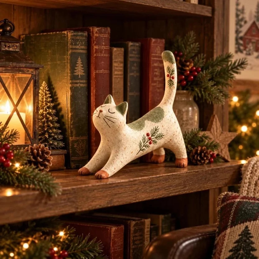 🔥Last Day 49% OFF 😽🐈 Woodland Christmas Cat Figurine🔥