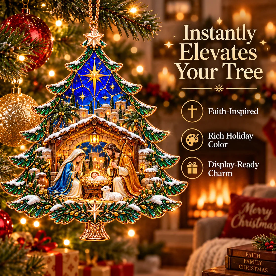 2026 Nativity Christmas Tree Ornament – Stained Glass Holy Family Keepsake, Meaningful Faith Gift & Holiday Décor