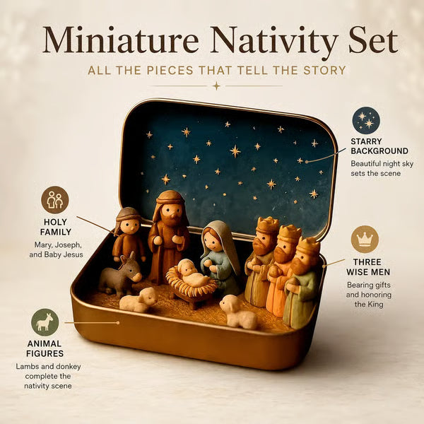 ✝️ Mini Nativity Scene Keepsake Tin — Pocket-Sized Christmas Holy Family Set