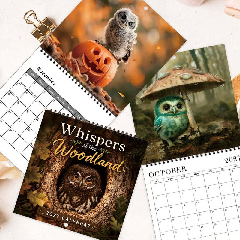 🦉 2027 Whispering Woods Owl Wall Calendar, Spiral Planner With Notes