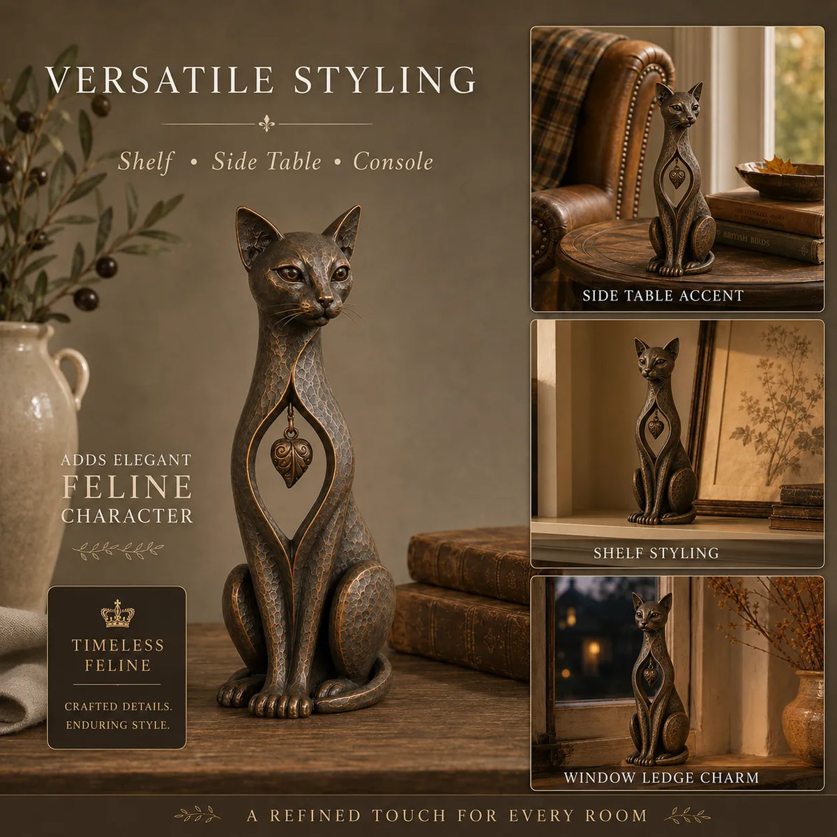 Heritage Heart Animal Sculpture – Vintage Iron Dog & Cat Accents for Timeless Interiors