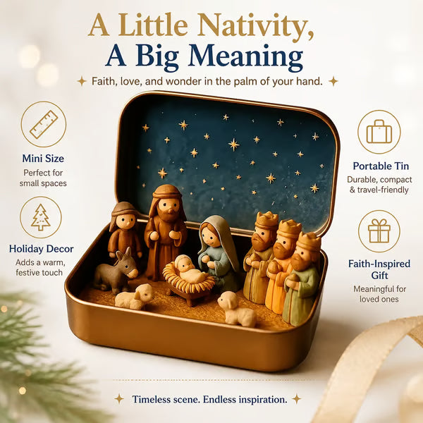 ✝️ Mini Nativity Scene Keepsake Tin — Pocket-Sized Christmas Holy Family Set