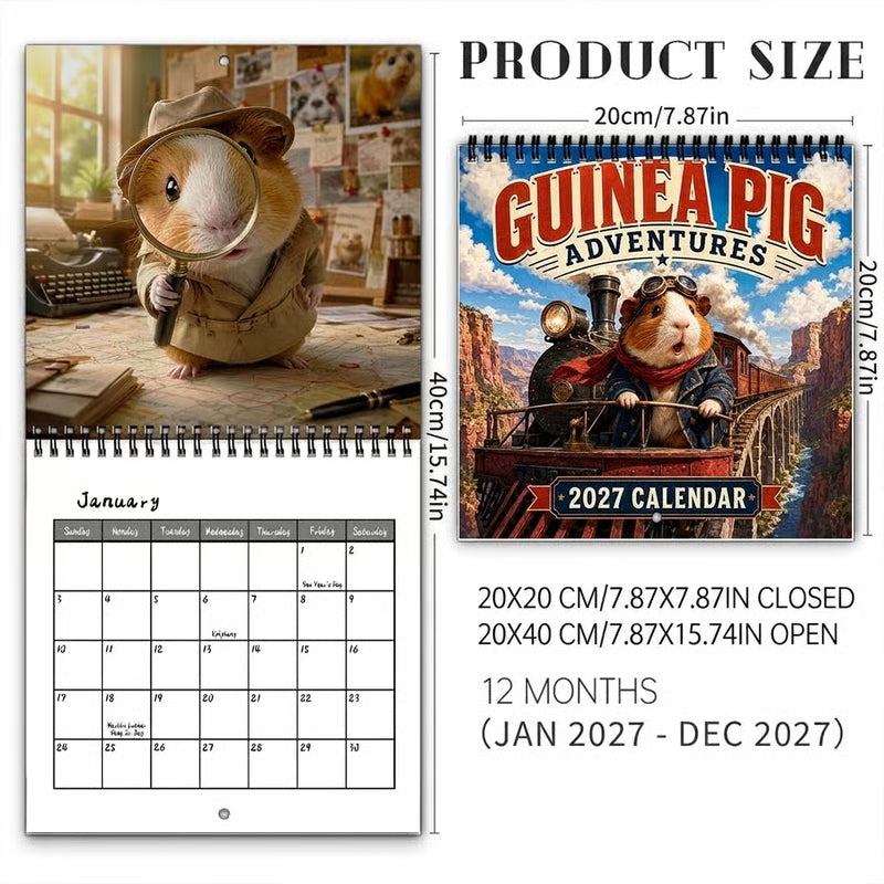 🥰 2027 Cute Guinea Pig Wall Calendar, Monthly Decor And Gift