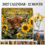🐮 Highland Cow Adventures 2027 Wall Calendar – 12 Months of Charming Highland Cows & Rustic Countryside Moments