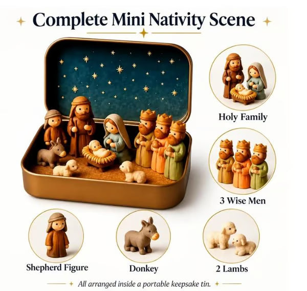 ✝️ Mini Nativity Scene Keepsake Tin — Pocket-Sized Christmas Holy Family Set
