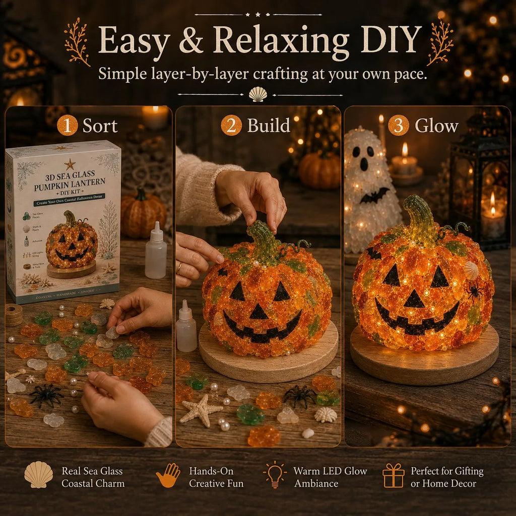 🎃✨Beginner-Friendly DIY Lighted Sea Glass Halloween Character Kit Collection