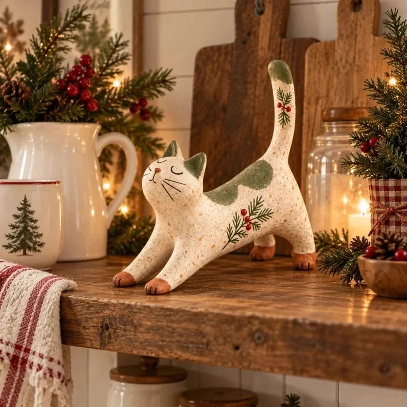 🔥Last Day 49% OFF 😽🐈 Woodland Christmas Cat Figurine🔥